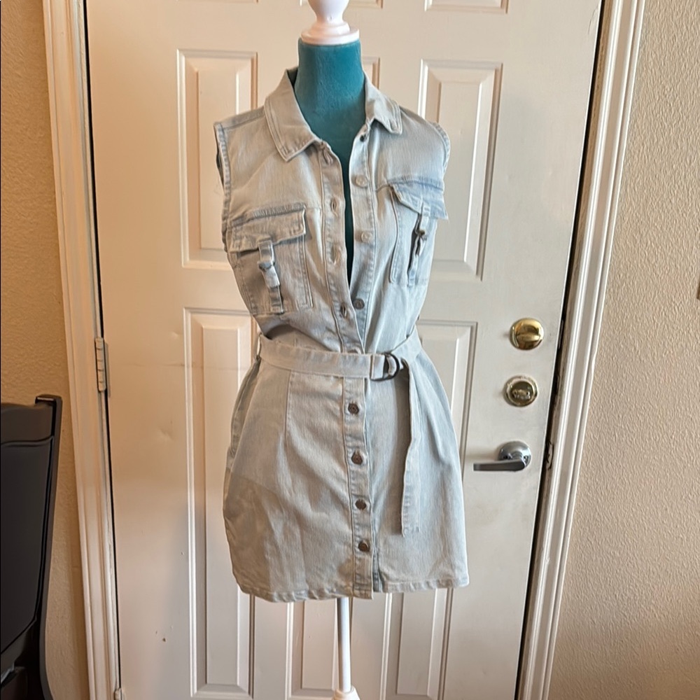 Sleeveless Denim Button-Up Dress